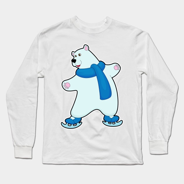 Polar bear at Ice skating with Scarf Long Sleeve T-Shirt by Markus Schnabel